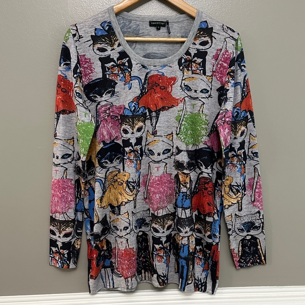 Tricotto cat print sweater Sz M